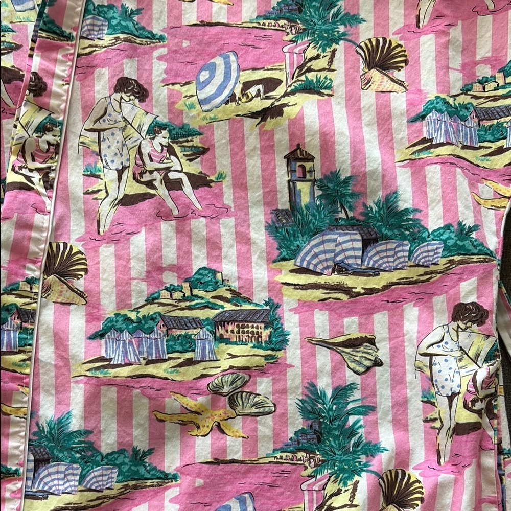 80s striped novelty print Vintage SUSAN DUNN women’s Pink Patterned house dress - Picture 7 of 10